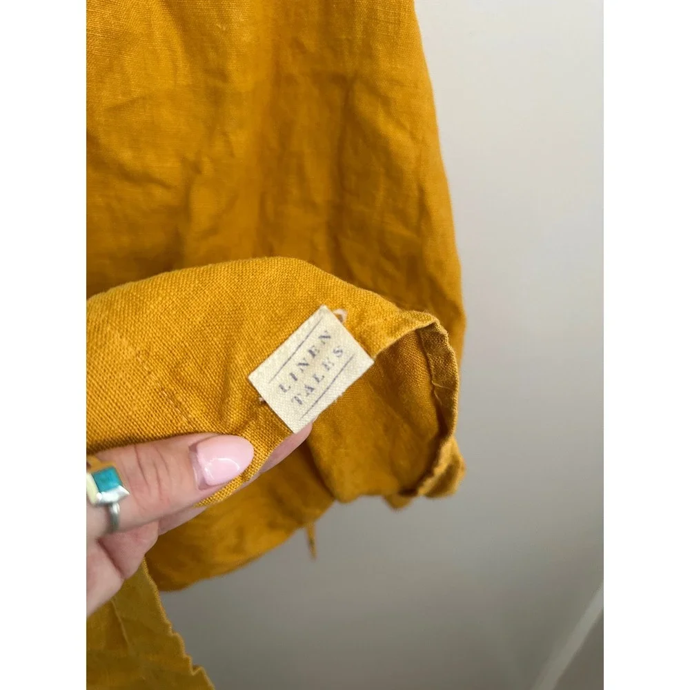 Linen Tales Apron Unisex OS Mustard Yellow EUC 100% Linen Lithuania Pockets